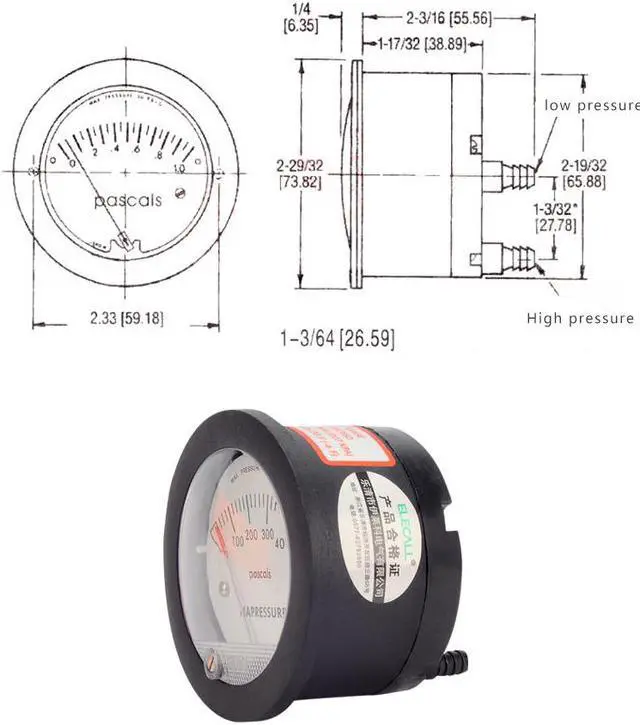 Alt view image 4 of 5 - TE5000 Air Differential Pressure Gauge Mini Size Easy to Mounting Pointer Rated Pressure 0-500PA
