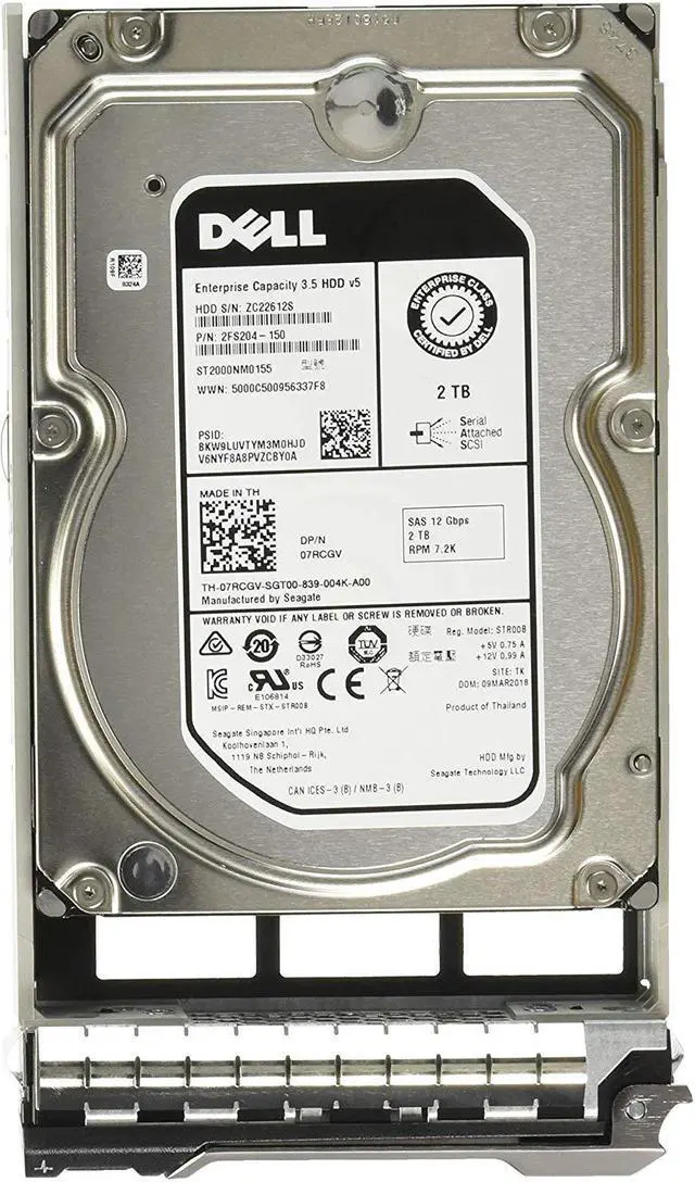 Main image of Dell | 400-ALOB | C36WJ | 2TB 7.2K RPM NLSAS 12Gb/s 512n 3.5" inch Hot-plug | Gen-13 R7FKF Dell Tray