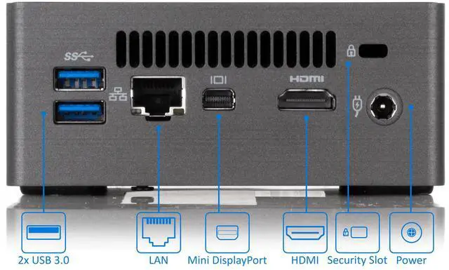 Alt view image 3 of 7 - GIGABYTE BRIX Mini PC, Intel Quad-Core Celeron J4105 Upto 2.5GHz, 4GB RAM, 128GB NVMe SSD + 1TB HDD, HDMI, Mini DisplayPort, LAN, Wi-Fi, Bluetooth, Windows 10 Pro