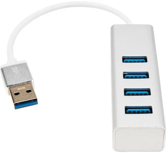 Alt view image 4 of 17 - Rocstor 6" Portable 4 Port SuperSpeed Mini USB 3.0 Hub - Aluminum Silver