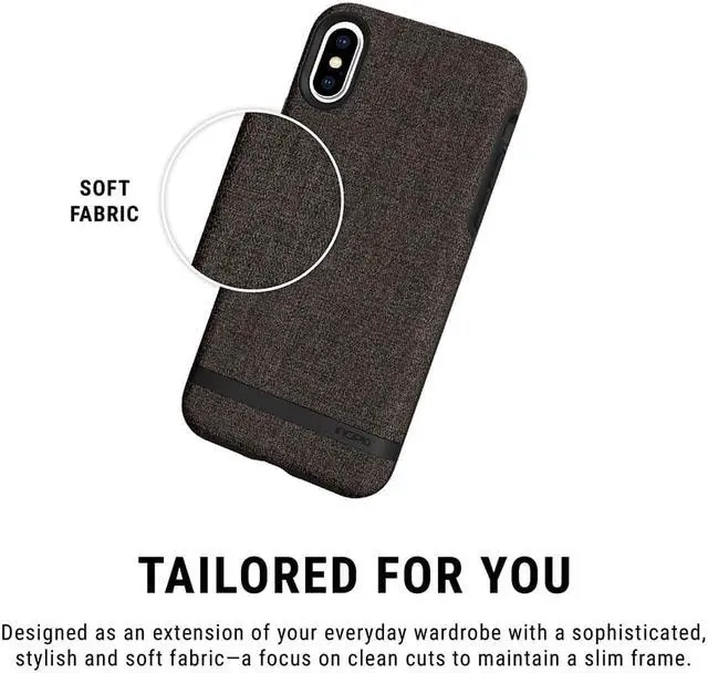 Alt view image 2 of 10 - Incipio Carnaby Stylish Slim Protective Case for iPhone XS (5.8") & iPhone X with Soft Premium Fabric and Anti-Slip Grip - Gray