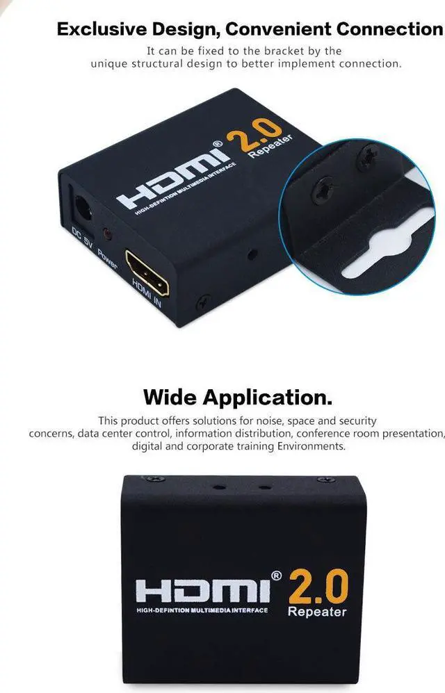 Alt view image 4 of 5 - 1080P@60HZ HDCP 2.2 EDID Bandwidth Up 60M HDMI Extender HDMI 2.0 Splitter Repeater Signal Amplifier Booster Adapter