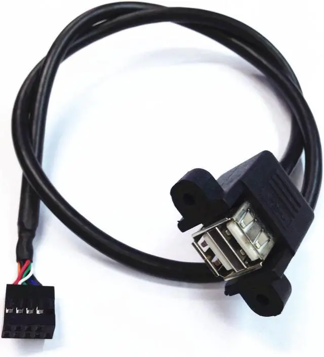 Alt view image 2 of 3 - 50cm Dual USB 2.0 A female panel mount - 10P 0.1" header motherboard cable