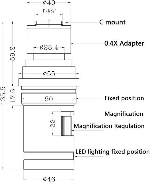 Alt view image 6 of 6 - 10X-200X Zoom WD100 Continuously Variable 0.7X-5X Adjustable Magnification FHD C-mount Lens For HDMI VGA USB Microscope Camera