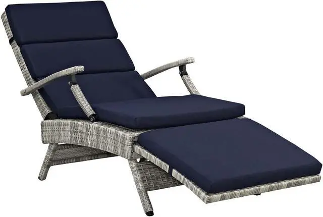 Alt view image 3 of 6 - Envisage Chaise Outdoor Patio Wicker Rattan Lounge Chair - Light Gray Navy
