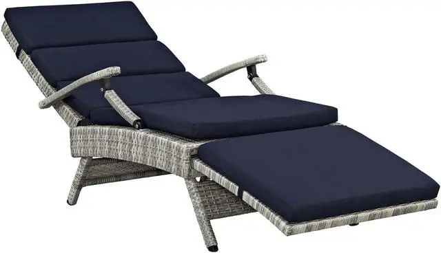 Alt view image 4 of 6 - Envisage Chaise Outdoor Patio Wicker Rattan Lounge Chair - Light Gray Navy
