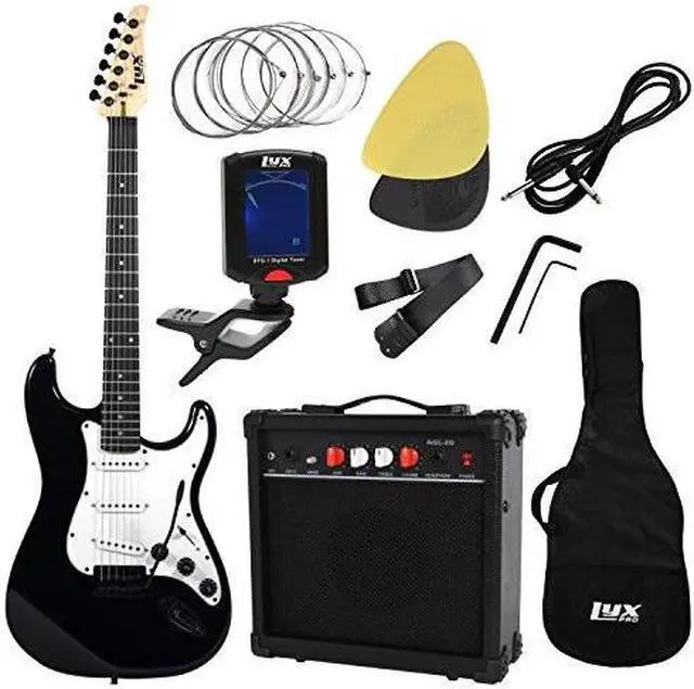 Alt view image 2 of 2 - LyxPro Complete Beginner Starter kit Pack Full Size Electric Guitar with 20w Amp, Package Includes All Accessories, Digital Tuner, Strings, Picks, Tremolo Bar, Shoulder Strap, and Case Bag