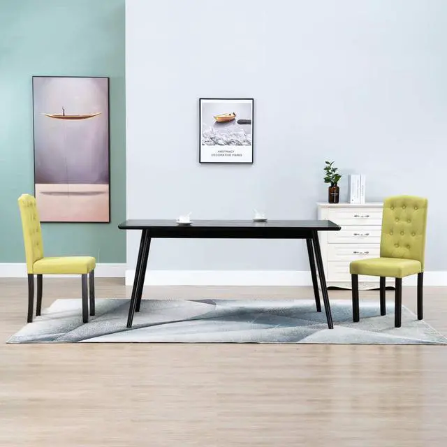 Main image of vidaXL Dining Chairs 2 Pcs Accent Side Chair with Solid Wood Legs Green Fabric