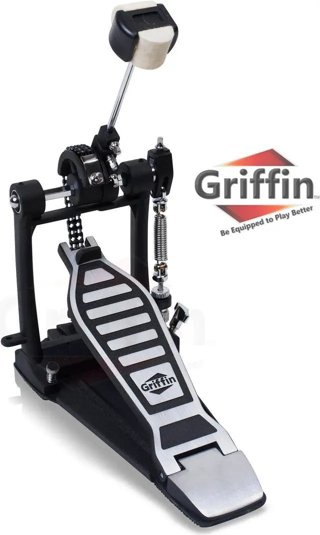 Alt view image 2 of 8 - Single Kick Bass Drum Pedal by GRIFFIN | Deluxe Double Chain Foot Percussion Hardware for Intense Play | 4 Sided Beater & Fully Adjustable Power Cam System | Perfect for Beginner & Pro Drummers