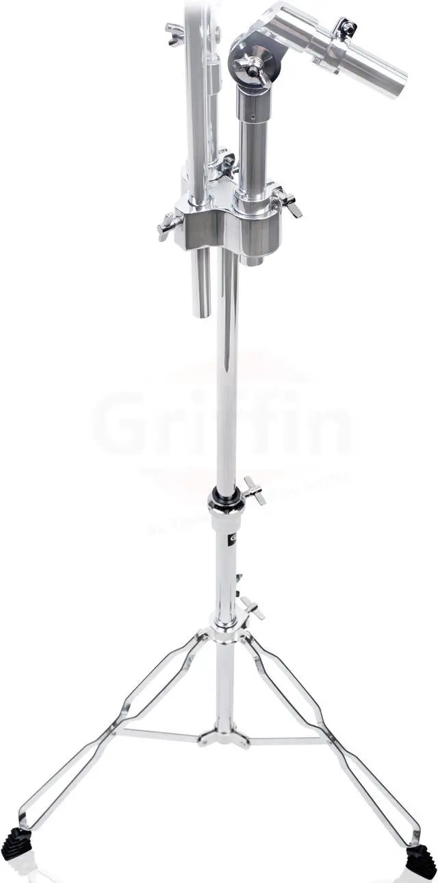 Alt view image 6 of 8 - Double Tom Drum Stand with Cymbal Arm by GRIFFIN | Drummers Percussion Set Hardware with Dual Drum Mounts | Medium Duty Tom Holder with Double Braced Tripod Legs | Accommodates All Standard Cymbals