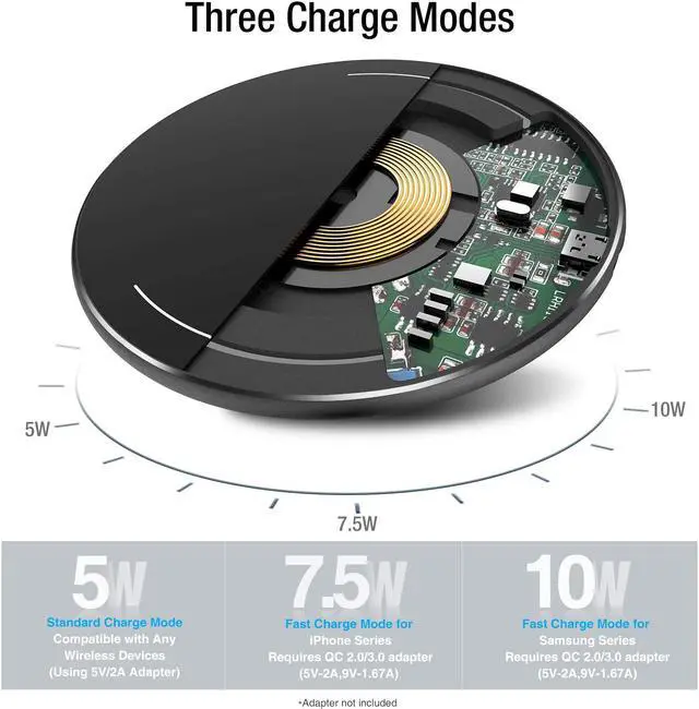 Alt view image 2 of 14 - TOZO W1 Wireless Charger Ultra Thin Aviation Aluminum CNC Unibody Fast Charging Pad (NO AC Adapter)