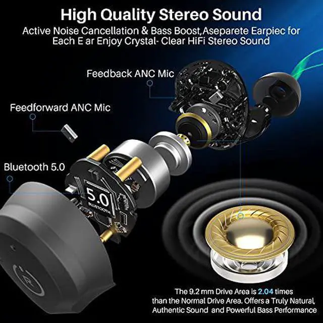 Alt view image 4 of 7 - TOZO NC9 Wireless Earbuds Hybrid Active Noise Cancelling, Bluetooth in Ear Headphones, IPX6 Waterproof Stereo Earphones, Immersive Sound Premium Deep Bass Headset, Black
