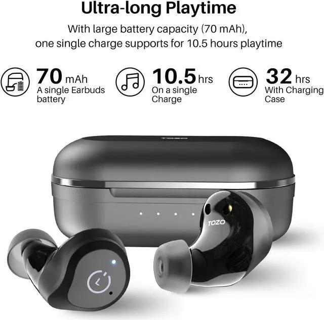 Alt view image 7 of 7 - TOZO NC9 Wireless Earbuds Hybrid Active Noise Cancelling, Bluetooth in Ear Headphones, IPX6 Waterproof Stereo Earphones, Immersive Sound Premium Deep Bass Headset, Black
