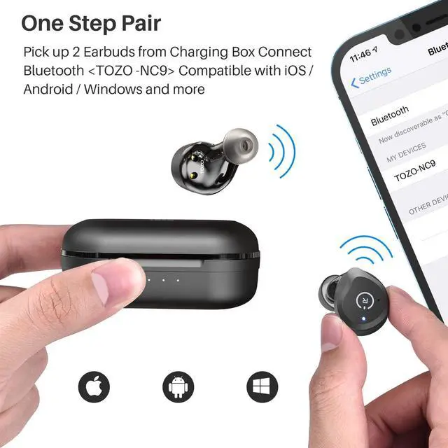 Alt view image 2 of 7 - TOZO NC9 Wireless Earbuds Hybrid Active Noise Cancelling, Bluetooth in Ear Headphones, IPX6 Waterproof Stereo Earphones, Immersive Sound Premium Deep Bass Headset, Black