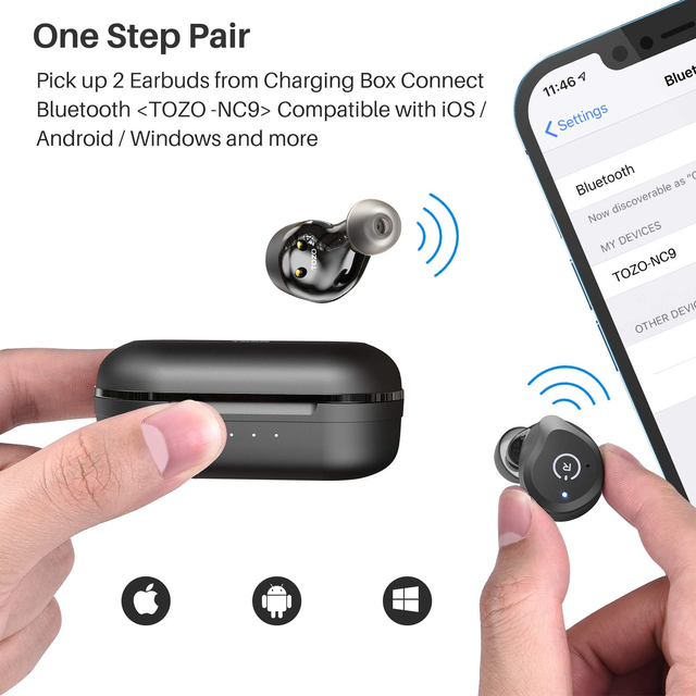 thumbnail image 2 of TOZO NC9 Wireless Earbuds – Immersive Sound, Deep Bass, Active Noise Cancellation, Bluetooth, Wireless Charging 2 of 6