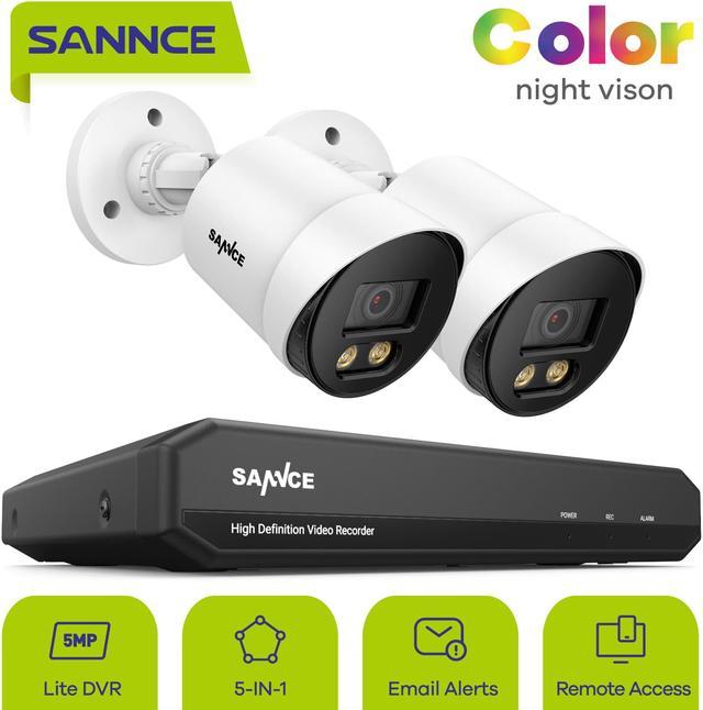 SANNCE 2pcs 4-channel Full Color Night vision 1080P TVI Bullet Security  Camera System,2 Warm Lights,IP66 Weatherproof for Indoor and Outdoor Use, 