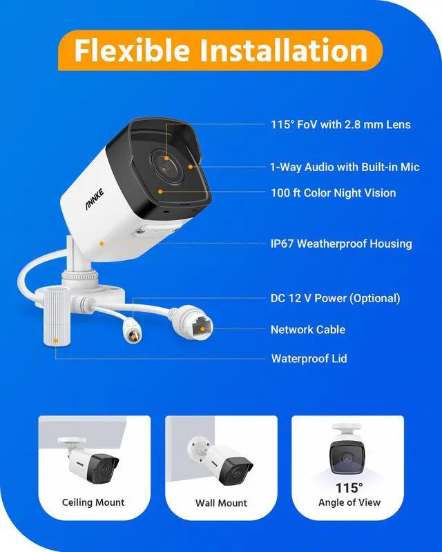 Alt view image 6 of 7 - ANNKE Bullet 5MP PoE IP Security Camera Super HD H.265+ CCTV Internet Camera with ONVIF & RTSP 100 ft EXIR 2.0 Night Vision Support 256 GB TF Card, Remote Access & Smart Motion Alerts