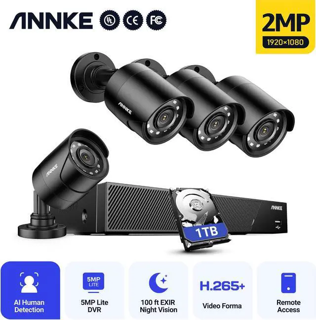 Main image of ANNKE 8 Channel CCTV Security Camera System 6-in-1 DVR with 4pcs 1080P HD Weatherproof Cameras, Motion Alert, Remote Access,1TB Hard Drive