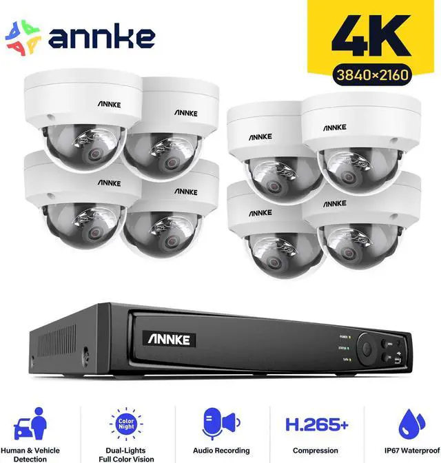 Main image of ANNKE H800 4K 16CH PoE Camera System, H.265+ 12MP NVR w/8pcs Dome Security IP Cameras, AI Motion Detection, Audio, 0TB HDD, Spotlight Color Night Vision, IP67 Weatherproof IK10 Vandal-Proof, Not PTZ