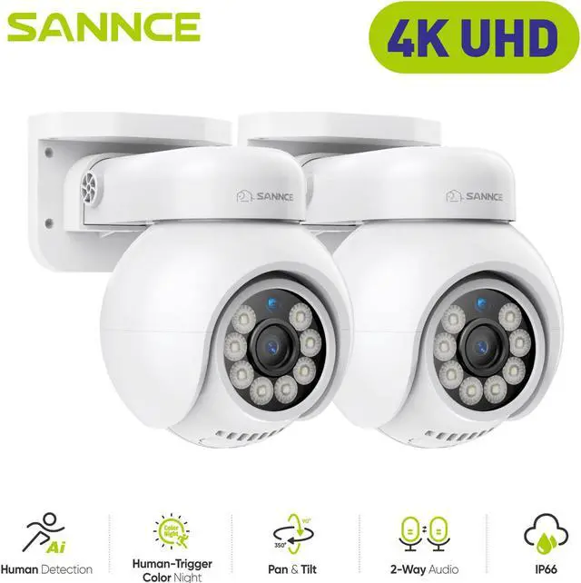 Main image of SANNCE 4K 2PCS PoE IP Dome Camera with Microphone/Audio,  Security Camera Outdoor Night Vision 100ft Waterproof IP66 Indoor Wide Angle 2.8mm 24/7 Recording Add-on Camera, Vehicle and Pedestrian Inspe
