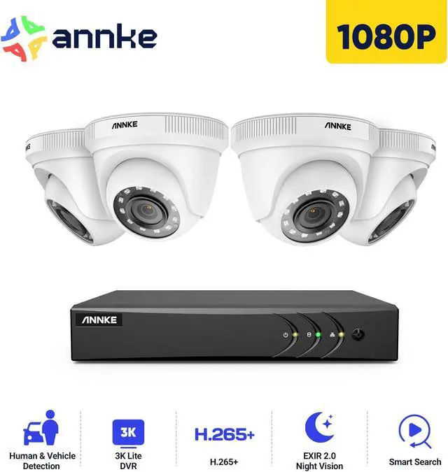 Main image of ANNKE 1080p CCTV Security Camera Systems, 8 CH 3K Lite H.265+ AI 5-in-1 DVR NO HDD, Human/Vehicle Detection, 4x 2MP Wired Turret Cams, IP66 Weatherproof, Instant Email and App Alerts with Snapshots