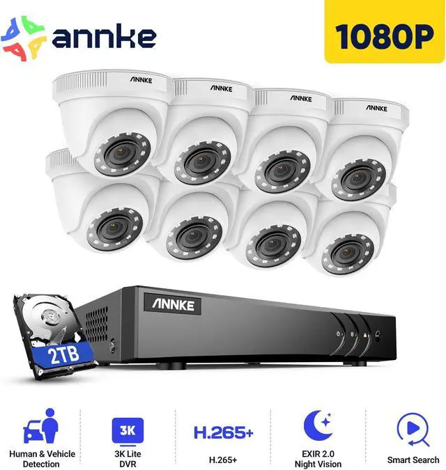 Main image of ANNKE 8CH Wired CCTV Security Camera System 3K Lite 5in1 DVR with 8x1080P Turret Security Camera, Remote Acces, AI Motion Detection, 2TB HDD, 100 ft Night Vision, IP66, Surveillance System Kit