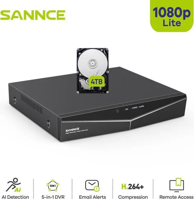 Main image of SANNCE 1080P 16 Channel CCTV DVR Recorder(4TB HDD), H.264+ Hybrid 5-in-1 Security Camera Recorder, Supports 2MP TVI AHD CVI CVBS Analog IP Surveillance Cameras, Remote Access, Motion Alert 4TB HDD