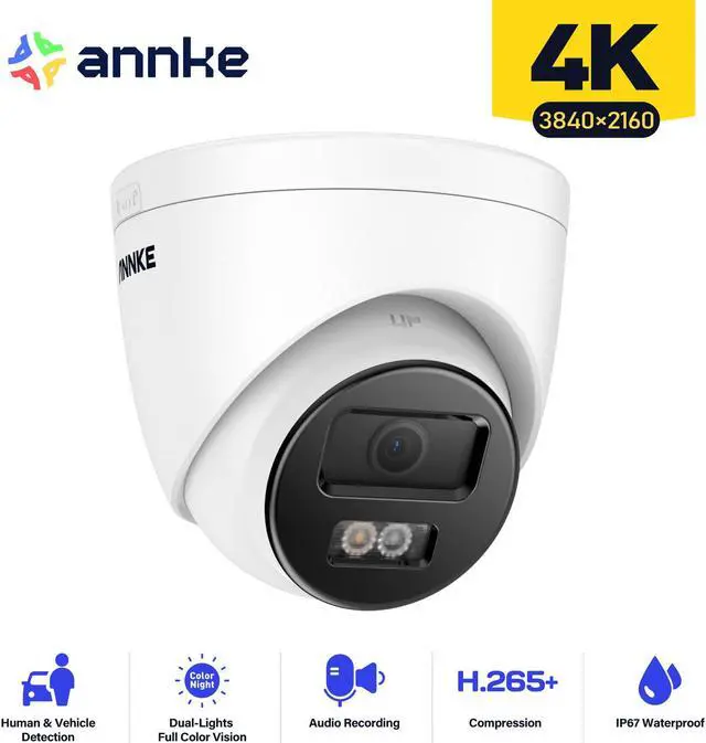 Main image of ANNKE 4K PoE Security Camera, Outdoor Turret Surveillance Wired Cameras for Home Security, AI Human/Vehicle Detection, Smart Dual Light, Color Night Vision, 120 dB WDR, 4mm Lens, Built-in Mic