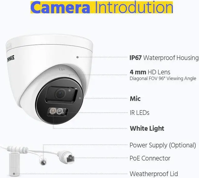 Alt view image 7 of 7 - ANNKE 4K PoE Security Camera, Outdoor Turret Surveillance Wired Cameras for Home Security, AI Human/Vehicle Detection, Smart Dual Light, Color Night Vision, 120 dB WDR, 4mm Lens, Built-in Mic