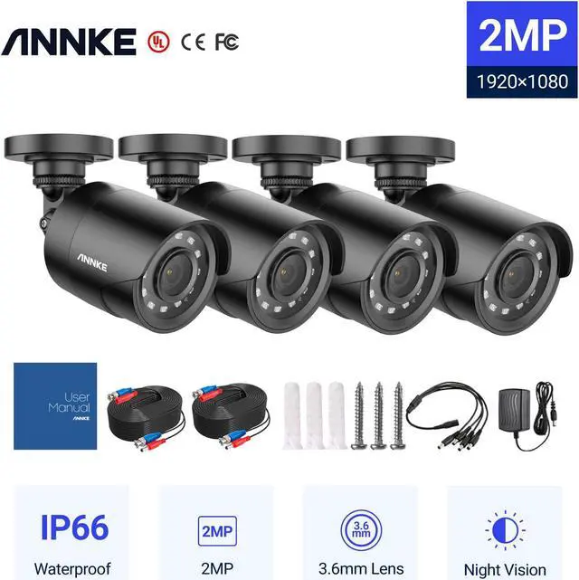 Main image of ANNKE 4 Pack 1080P HD TVI Home Security Camera Outdoor Indoor, 1920TVL, IP66 Waterproof, 100 ft Night/Day Vision, Surveillance CCTV 2MP Bullet Camera