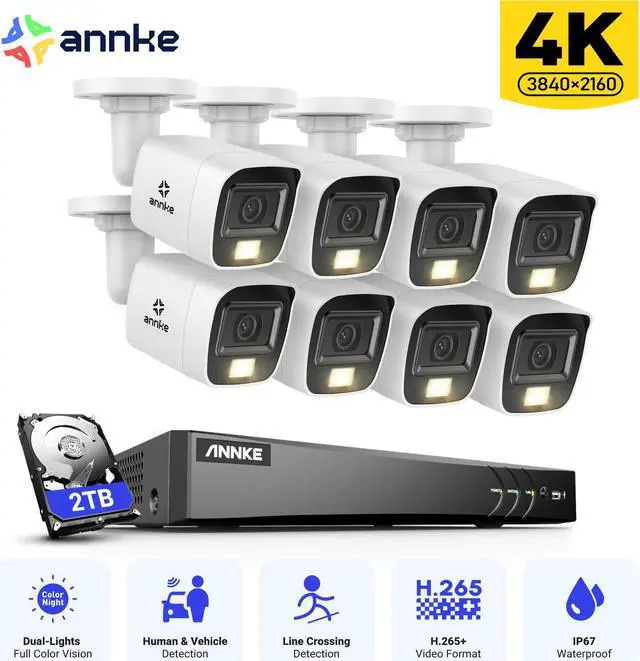 Main image of ANNKE 4K Security Camera System, 8CH 8MP AI DVR with Human & Vehicle Detection, 2TB HDD and 8x4K IP67 Bullet Home & Surveillance Cameras, Easy Remote View, Smart Dual Light 0TB HDD 2TB HDD