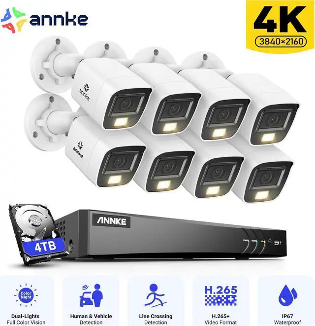Main image of ANNKE 4K Security Camera System, 8CH 8MP AI DVR with Human & Vehicle Detection, 4TB HDD and 8x4K IP67 Bullet Home & Surveillance Cameras, Easy Remote View, Smart Dual Light 0TB HDD 4TB HDD