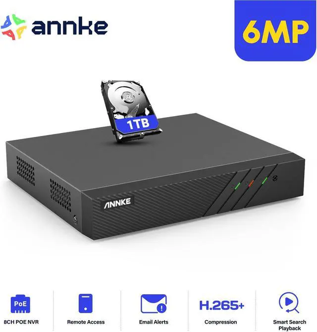 Main image of ANNKE 6MP PoE NVR with 1TB HDD Pre-Installed, H.265+ 8CH Surveillance Netword Video Recorder Supports Up to 8X 6MP/5MP/4MP/1080P IP Camera, 24/7 Recording, Power Over Ethernet, Easy Remote Access
