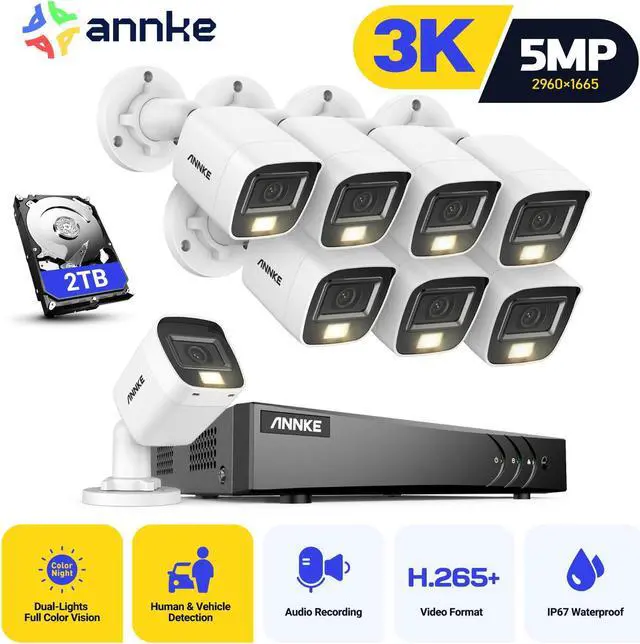 Main image of ANNKE 8CH 3K Security Camera System, Audio/Mic, H.265+ 3K DVR with AI Human/Vehicle Detection and 8x5MP Bullet Camera, Smart Dual Light, IP67, 100ft Night Vision, 2TB HDD, Remote Access, Security Kit