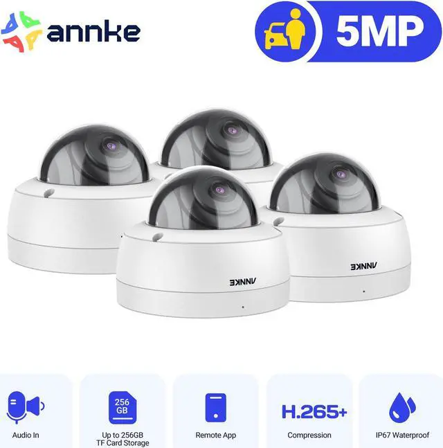 Main image of ANNKE 4PCS Dome 5MP Poe Security IP Camera Super HD H.265+ with 100 ft EXIR 2.0 Night Vision,120 dB WDR & 3D DNR, Support 256 GB TF Card, Remote Access Built-in Mic, IP67 Weatherproof