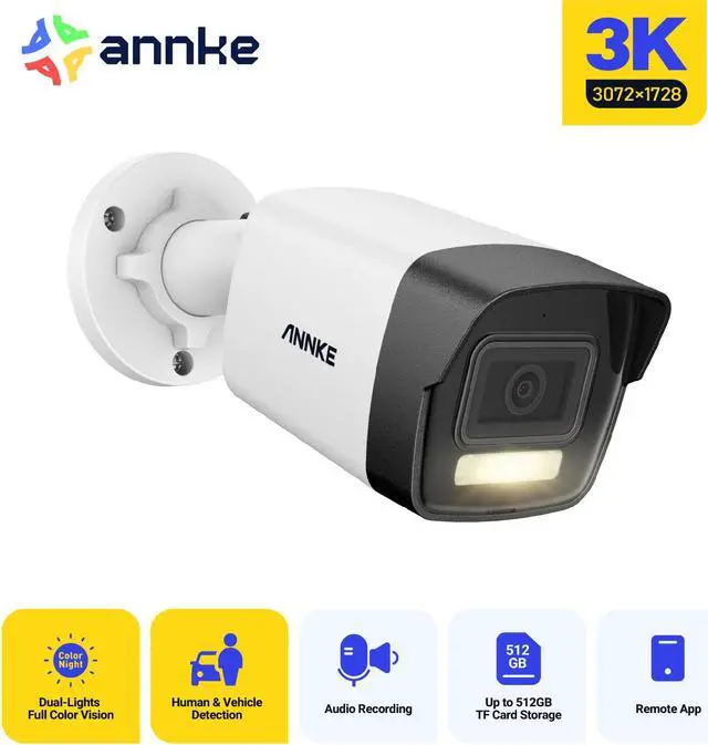 Main image of ANNKE New AC500 IP PoE Camera - 3K Ultra HD, Color Night Vision with Spotlight, IP67 Outdoor Bullet Surveillance Camera with Person Vehicle Detection, for Home Business Security