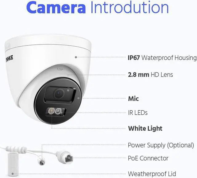 Alt view image 7 of 7 - ANNKE 4PCS 3K PoE Security Camera, Outdoor Turret Surveillance Wired Cameras for Home Security, AI Human/Vehicle Detection, Smart Dual Light, Color Night Vision, 120 dB WDR, 2.8mm Lens, Built-in Mic