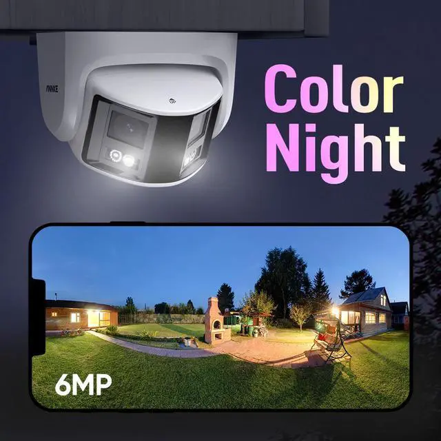 Alt view image 2 of 7 - ANNKE PoE Security Camera Outdoor with Dual Lens 180° Filed of View, 6MP IP Surveillance Camera Support Color Night Vision, Person/Vehicle Detection, Two-Way Talk, Built-in SD Card Slot