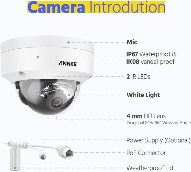 Alt view image 6 of 7 - ANNKE 4K IK10 Vandal-Resistant PoE Camera, Dual Lights Night Vision, Built-in Microphone & SD Card Slot, Turret Surveillance Wired Cameras for Home Security, Color Night Vision, 4mm Lens