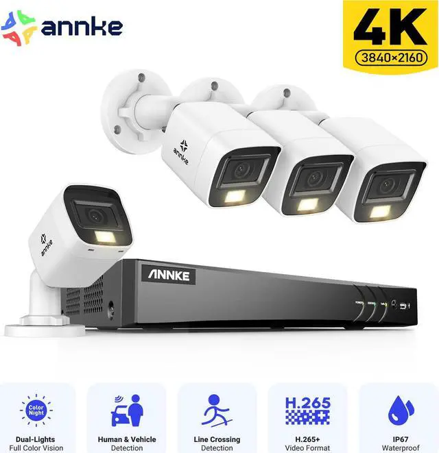Main image of ANNKE 4K Security Camera System, 8CH 8MP AI DVR with Human & Vehicle Detection, 0TB HDD and 4x4K IP67 Bullet Home & Surveillance Cameras, Easy Remote View, Smart Dual Light