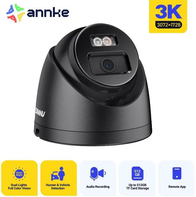 Main image of ANNKE AC500 3K PoE Security Camera, Outdoor Surveillance Wired Cameras for Home Security, AI Human/Vehicle Detection, Smart Dual Light, Color Night Vision, 120 dB WDR, 2.8mm Lens, Built-in Mic-Black