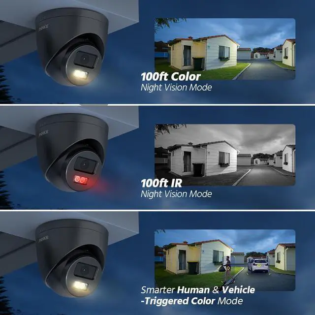 Alt view image 2 of 7 - ANNKE 2PCS 3K PoE Security Camera, Outdoor Surveillance Wired Cameras for Home Security, AI Human/Vehicle Detection, Smart Dual Light, Color Night Vision, 120 dB WDR, 2.8mm Lens, Built-in Mic-Black