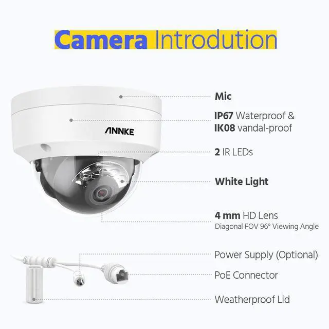 Alt view image 7 of 7 - ANNKE C800 4K IP Camera, H.265+ 8MP Dome PoE Camera, AI Human Vehicle Detection, IK10 Explosion-Proof & IP67 Weatherproof Outdoor Security Camera w/Audio, 100 FT EXIR 2.0 Night Vision