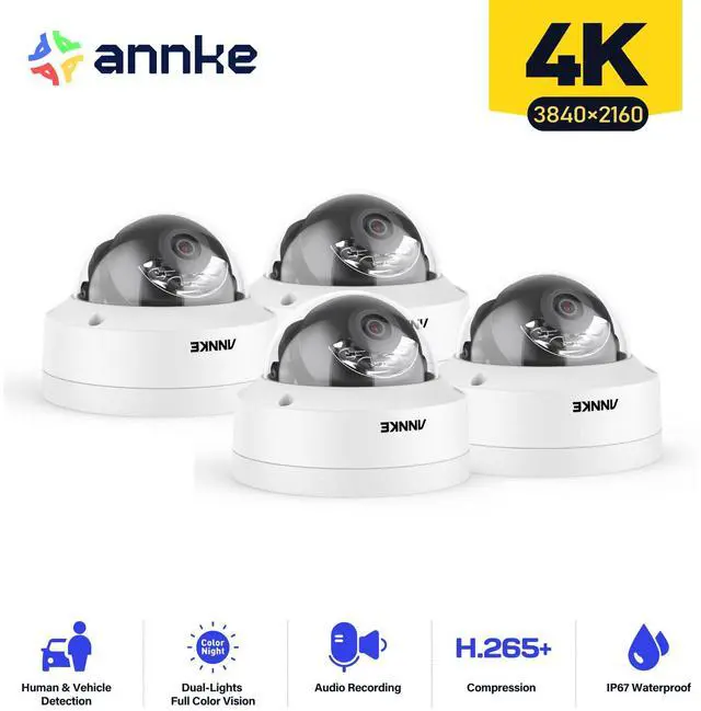 Main image of ANNKE 4PCS 4K IP Camera, H.265+ 8MP Dome PoE Camera, AI Human Vehicle Detection, IK10 Explosion-Proof & IP67 Weatherproof Outdoor Security Camera w/Audio, 100 FT EXIR 2.0 Night Vision