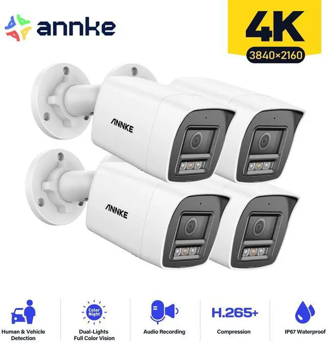 Main image of ANNKE 4PCS 4K 8MP PoE Security Camera with AI Human/Vehicle Detection, H.265+ Bullet IP Outdoor Camera FOV 96° Wide Angle 4mm Lens, Built-in Mic & SD Card Slot, IP67, 100 ft Night Vision