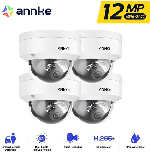 Main image of ANNKE 12MP 4PCS PoE IP Security Camera Outdoor, Dome Camera for Home Surveillance, Human/Vehicle Detection, Spotlight Color Night Vision, 2.8mm Wide Angle, Up to 512GB microSD Card