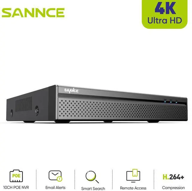 Main image of SANNCE 4K 8CH H.265+ Security PoE NVR - Support up to 10CH for 8 x PoE Cameras + 2 x WiFi IP Cameras, ONVIF Supported, Audio Recording, Human Detection, CCTV Network Video Recorder, NOTB HDD