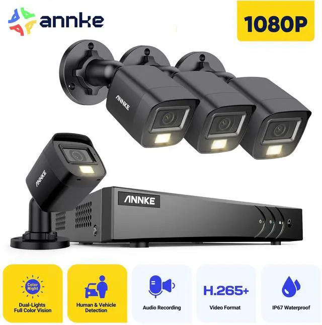 Main image of ANNKE 8CH Wired Outdoor Security Camera System with AI Human/Vehicle Detection, 5MP Lite H.265+ CCTV DVR Recorder and 4 x 1080P Surveillance Cameras, Email Alert with Snapshots, 0TB HDD, Black