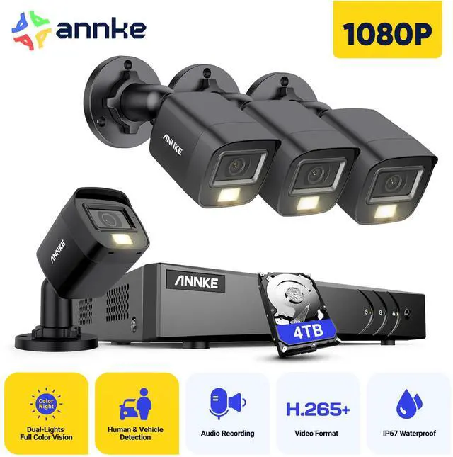 Main image of ANNKE 8CH Wired Outdoor Security Camera System with AI Human/Vehicle Detection, 5MP Lite H.265+ CCTV DVR Recorder and 4 x 1080P Surveillance Cameras, Email Alert with Snapshots, 4TB HDD, Black