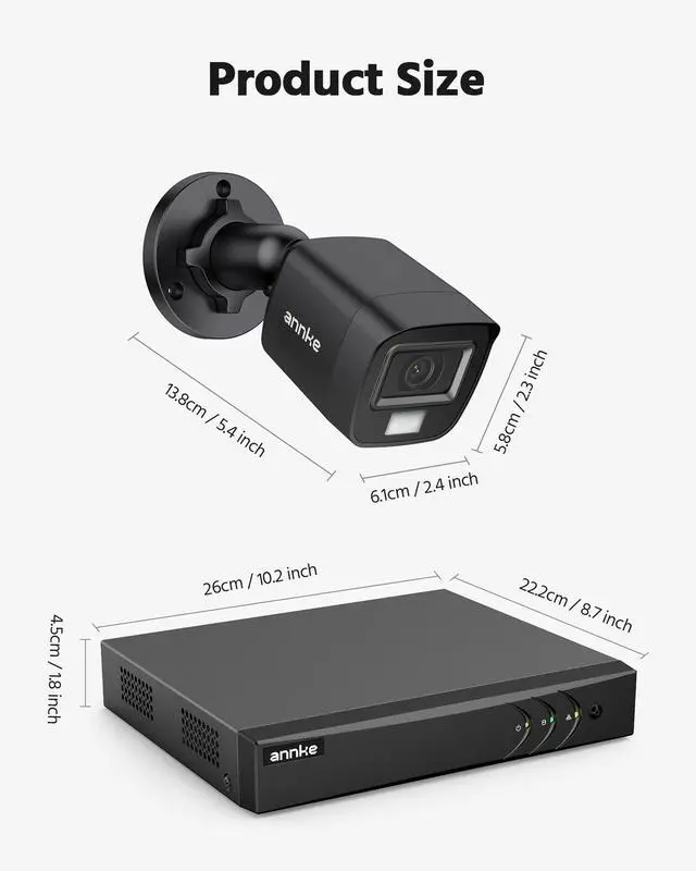 Alt view image 7 of 7 - ANNKE 8CH Wired Outdoor Security Camera System with AI Human/Vehicle Detection, 5MP Lite H.265+ CCTV DVR Recorder and 8 x 1080P Surveillance Cameras, Email Alert with Snapshots, 0TB HDD, Black